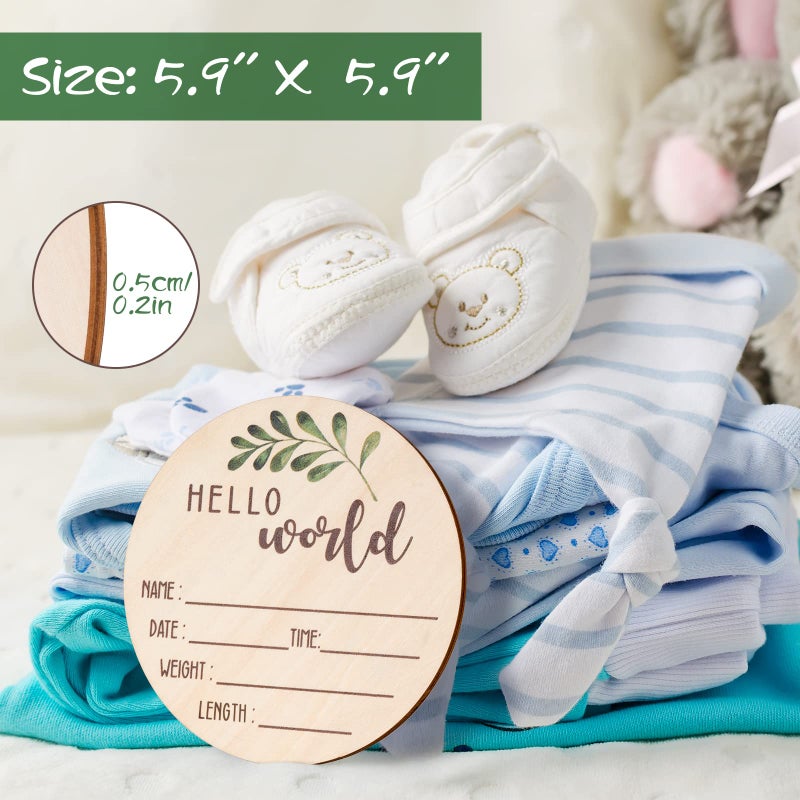 Giftacity Baby Announcement Sign for Newborn - Beautiful Double-Sided Hello World Name Sign for Hospital Birth Announcement, The Perfect Round Wooden Welcome Baby Board for New Boy and Girl Gifts - Image 5